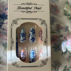 Beautiful Nail Art Set with Blue and Pink Designs